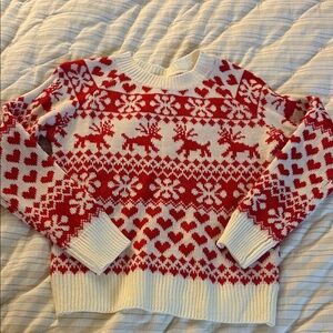 Festive Red and White Reindeer Pattern Sweater - Sz L